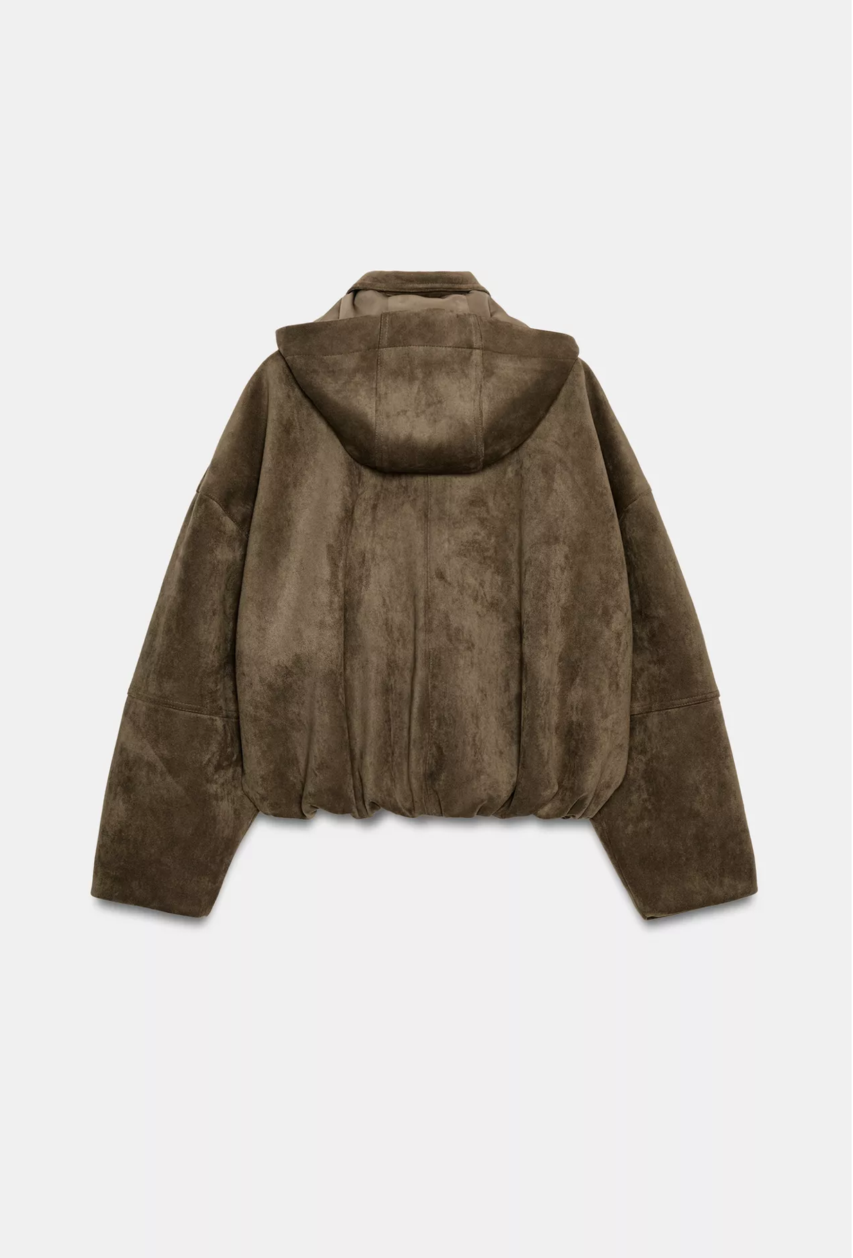 ZARA Oversized Faux Suede Hooded Bomber Jacket