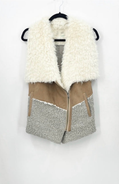 ANTHROPOLOGIE SATURDAY SUNDAY Faux Suede and Sherpa Moto Vest