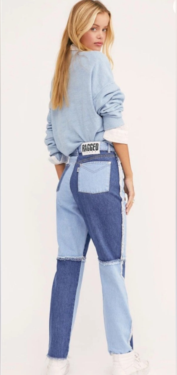 THE RAGGED PRIEST Equilibrium High-Rise Patchwork Quarter Panel Jeans