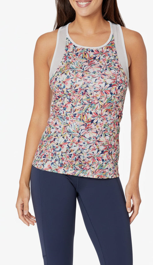 GRANDSLAM Women's Floral Racerback Tennis Tank with Mesh Inserts