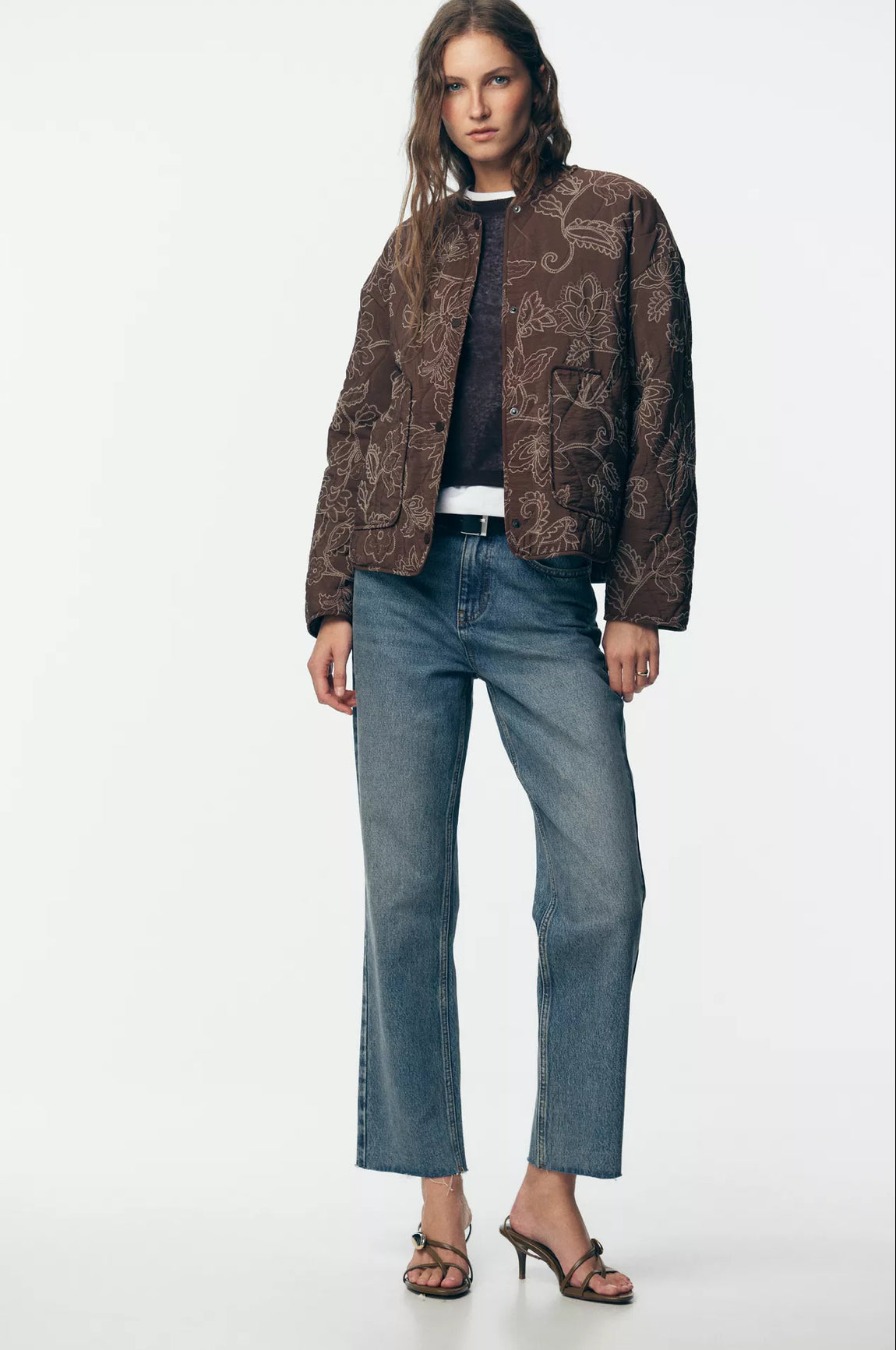 ZARA Rubberized Embroidery Puffer Jacket