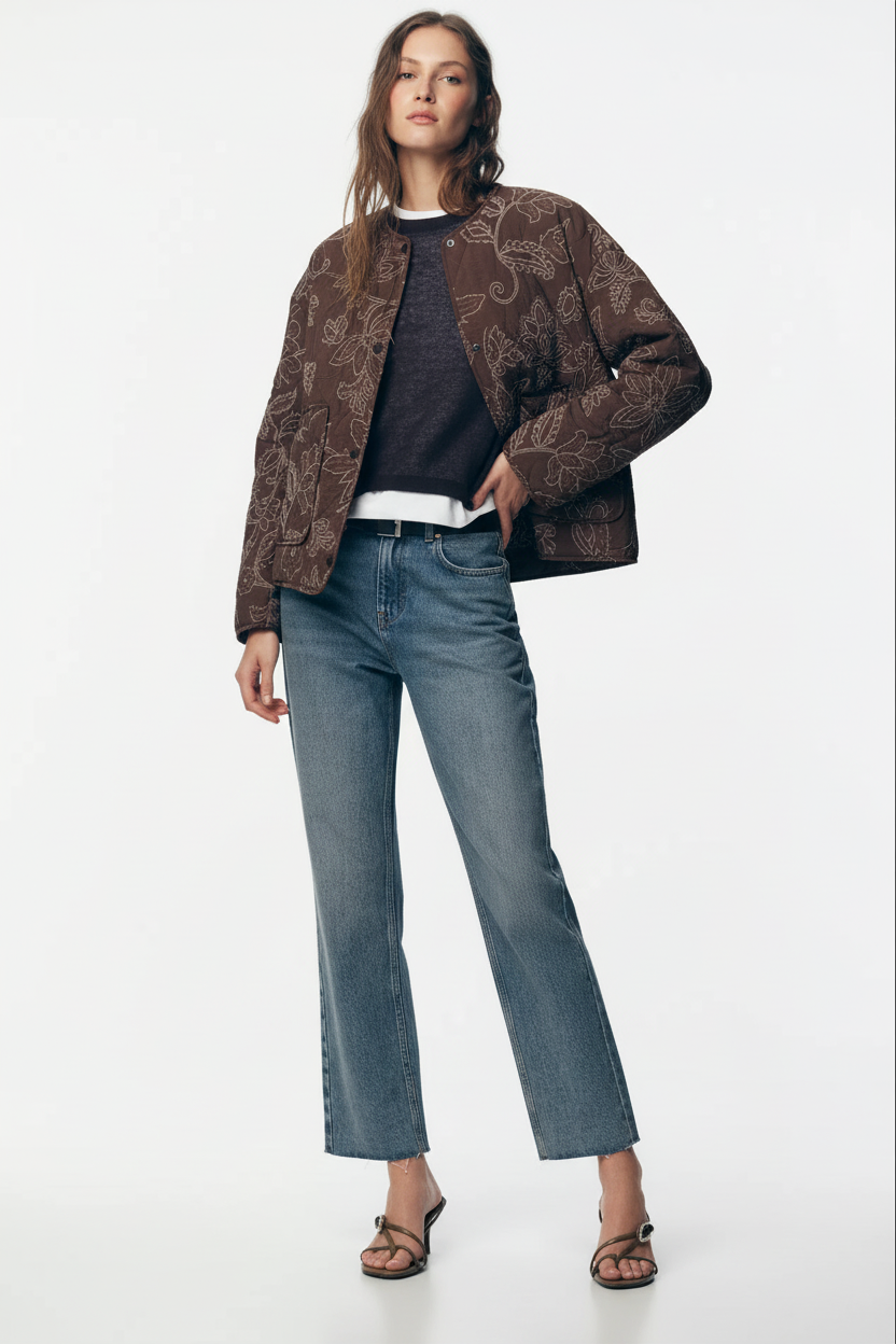 ZARA Rubberized Embroidery Puffer Jacket