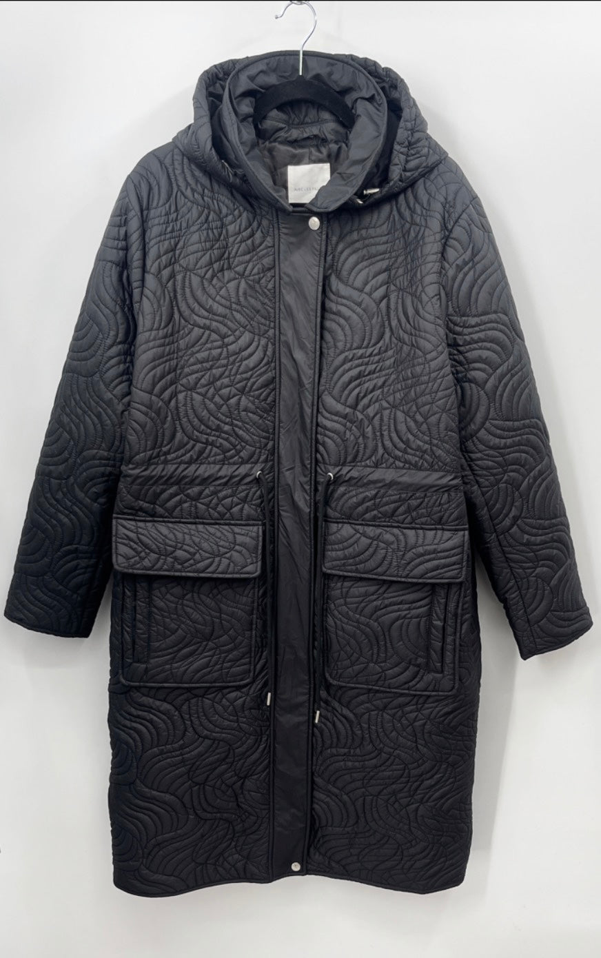 AVEC LES FILLES Swirl Quilted Hooded Long Parka Coat
