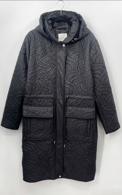 AVEC LES FILLES Swirl Quilted Hooded Long Parka Coat