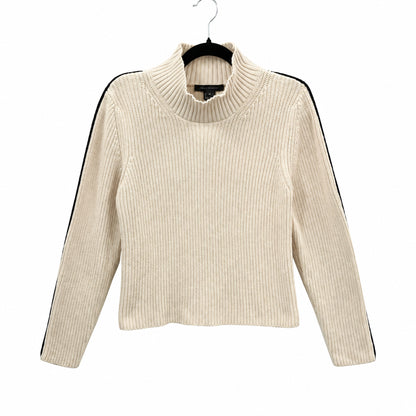 FRENCH CONNECTION Cream Ribbed Turtleneck Sweater with Contrast Stripe