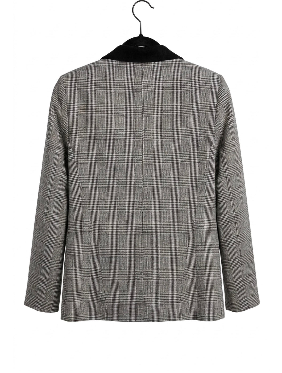 TOPSHOP Plaid Prince of Wales Blazer Black Contrast Collar Zip Pockets US 8 / EU