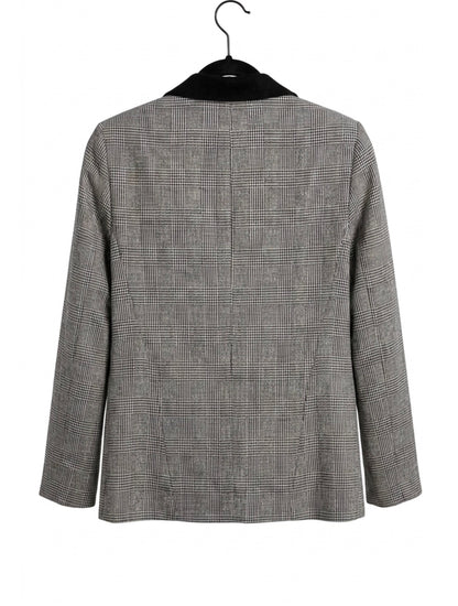 TOPSHOP Plaid Prince of Wales Blazer Black Contrast Collar Zip Pockets US 8 / EU