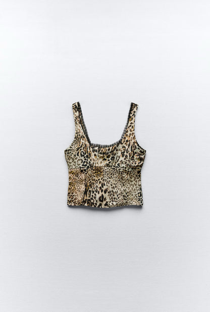ZARA Satin Effect Animal Print Top