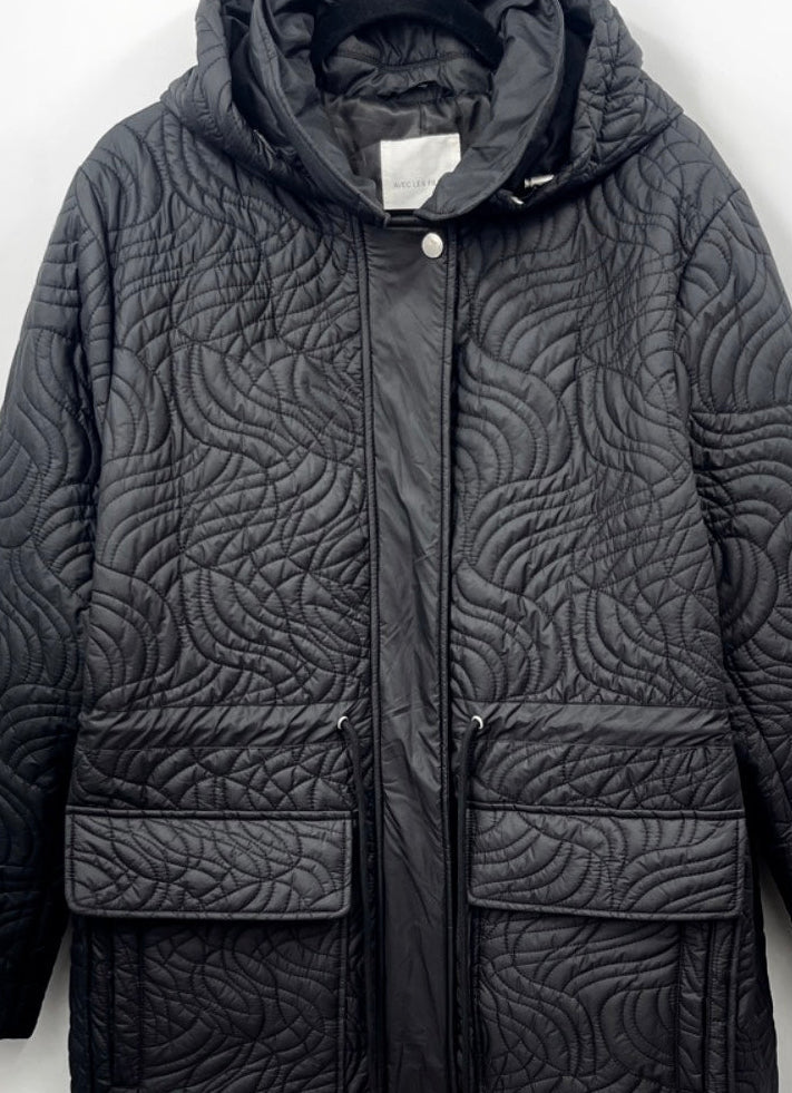 AVEC LES FILLES Swirl Quilted Hooded Long Parka Coat