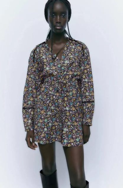 Robe chemise à fleurs Zara