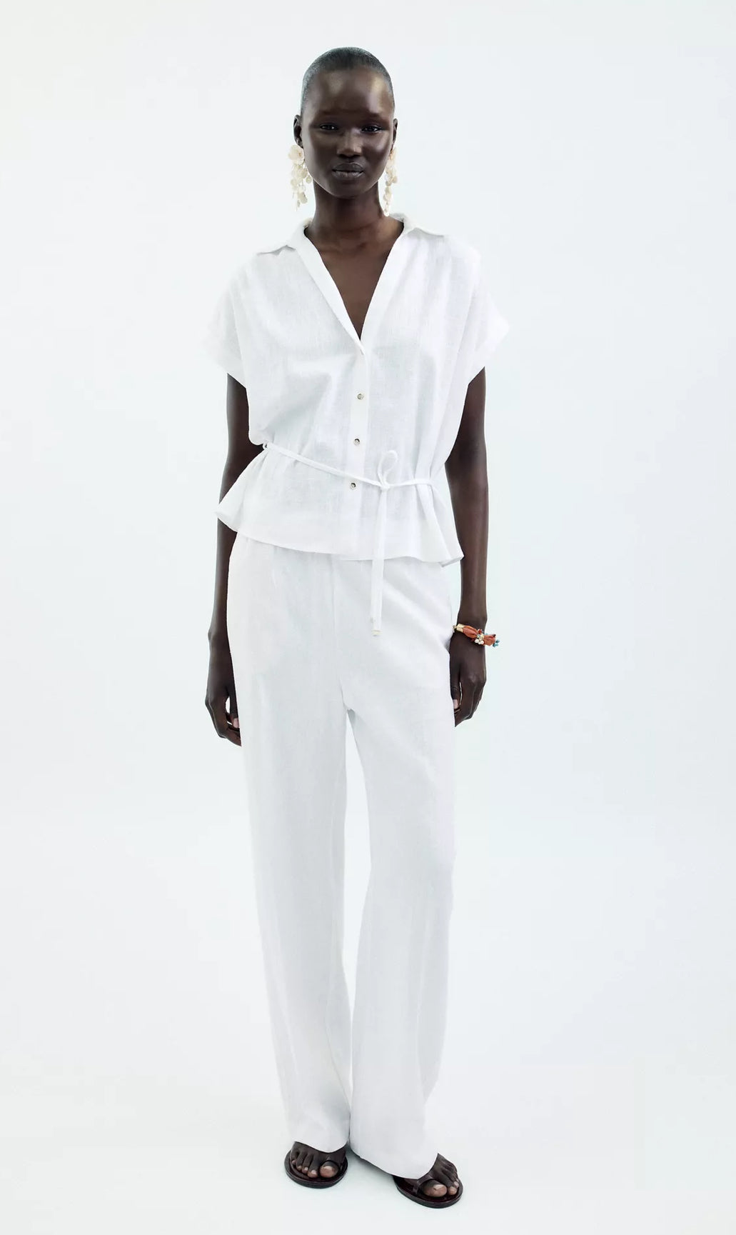 ZARA Belted Linen Blouse