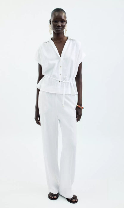 ZARA Belted Linen Blouse