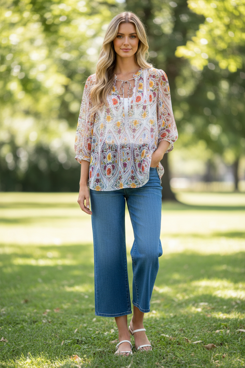 DANIEL RAINN Floral Sheer Blouse