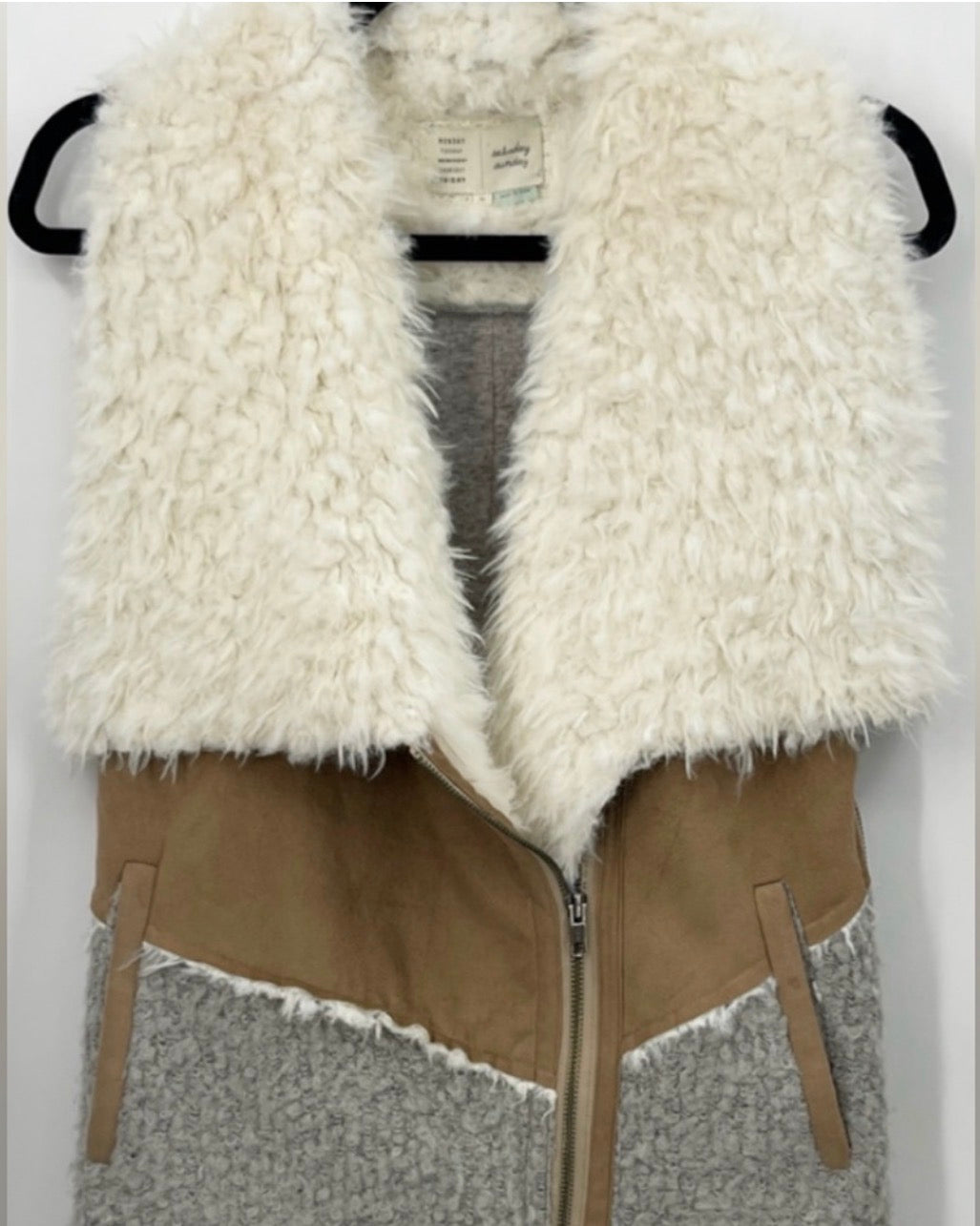 ANTHROPOLOGIE SATURDAY SUNDAY Faux Suede and Sherpa Moto Vest