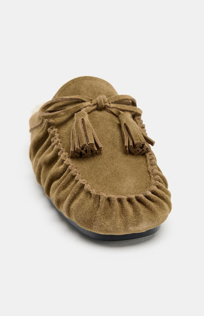 ZARA SPLIT SUEDE OPEN BACK LOAFERS