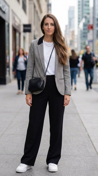 TOPSHOP Plaid Prince of Wales Blazer Black Contrast Collar Zip Pockets US 8 / EU