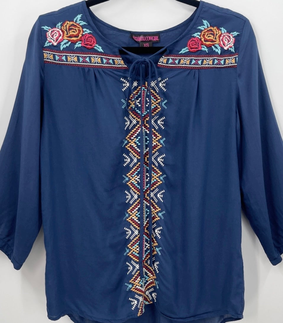 Rock & Roll Cowgirl Embroidered Blouse