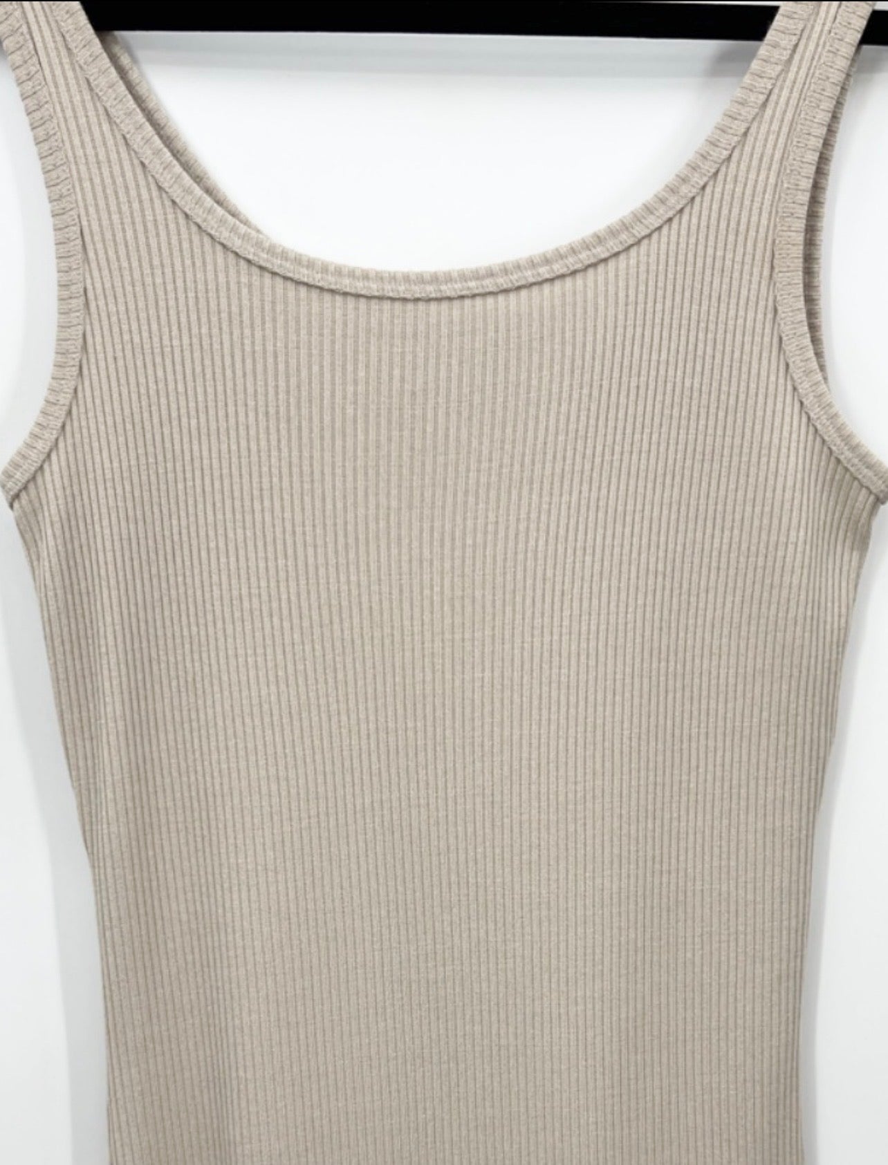DYNAMITE Sleeveless Ribbed Tank Midi Dress in Taupe