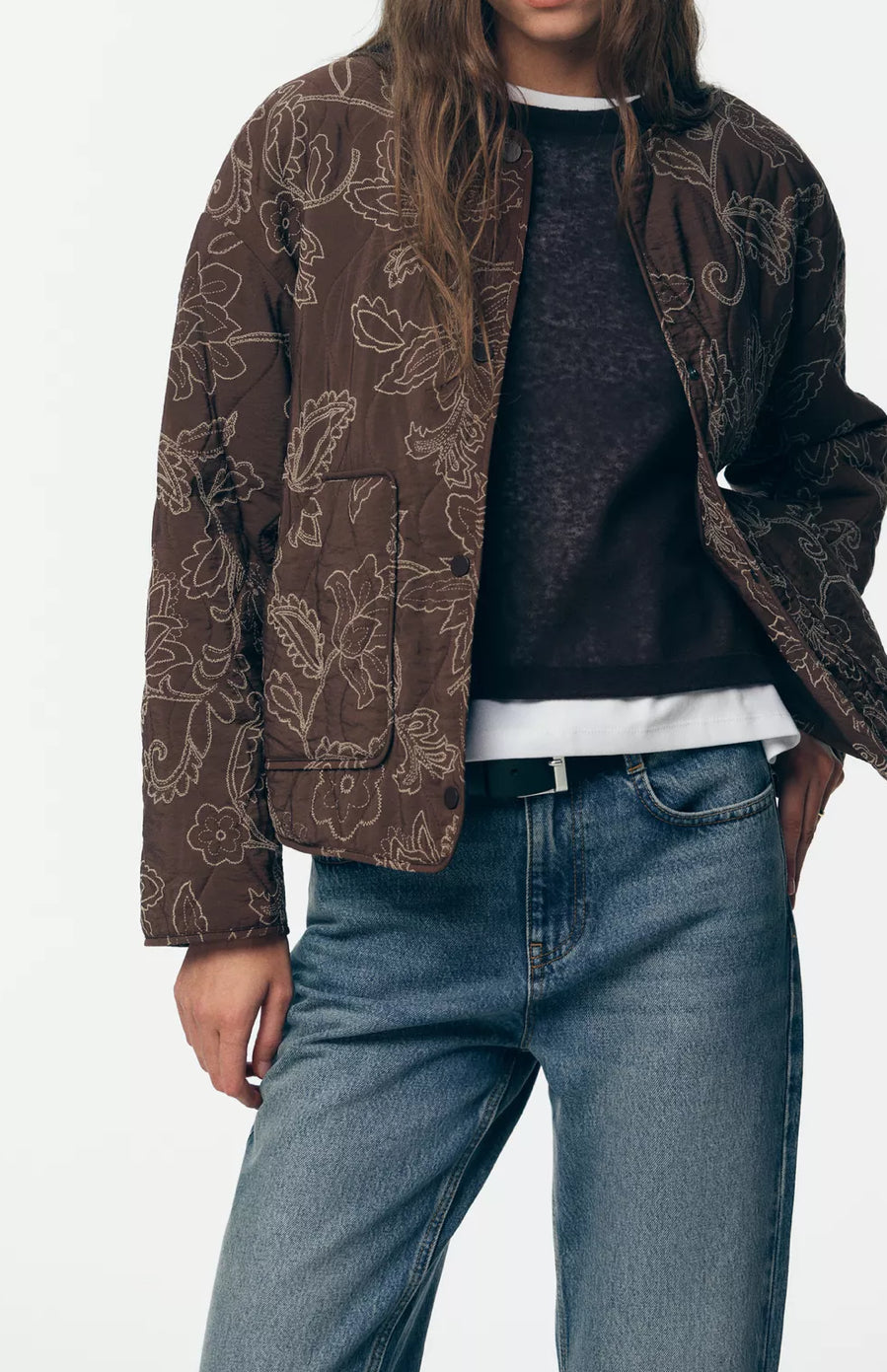 ZARA Rubberized Embroidery Puffer Jacket