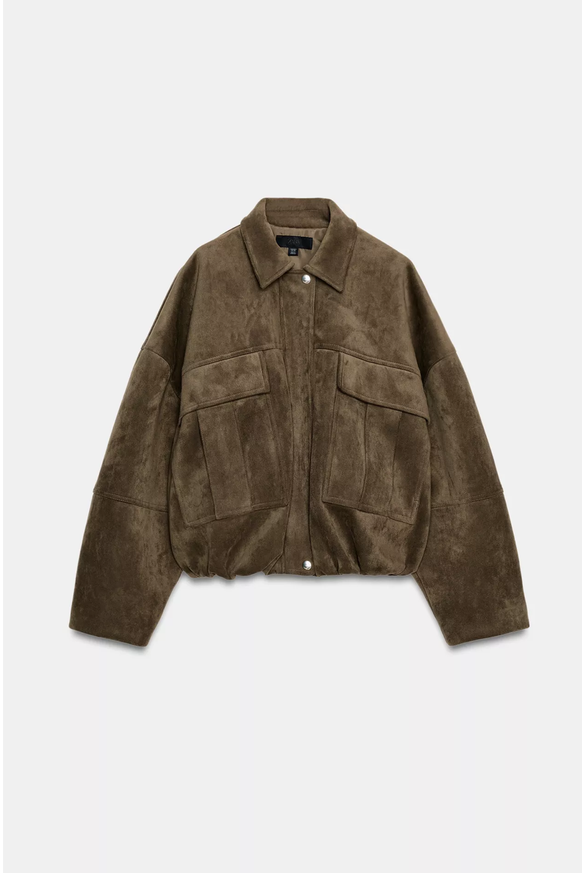 ZARA Oversized Faux Suede Hooded Bomber Jacket