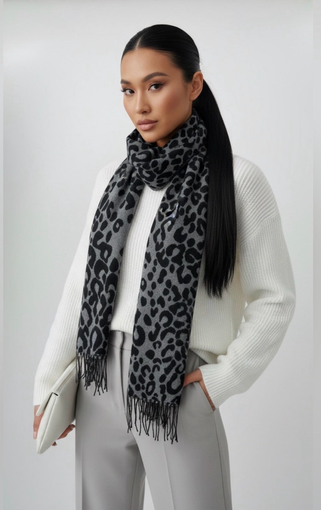 VERO MODA Hannah Animal-Print Fringed Scarf