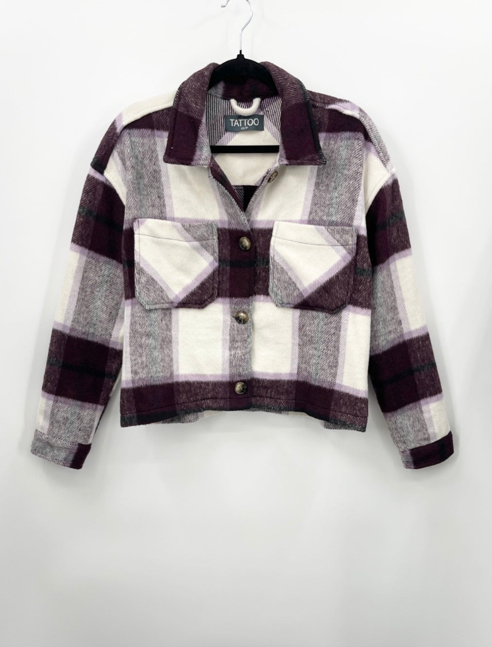 TATTOO Plaid Oversized Cropped Shacket