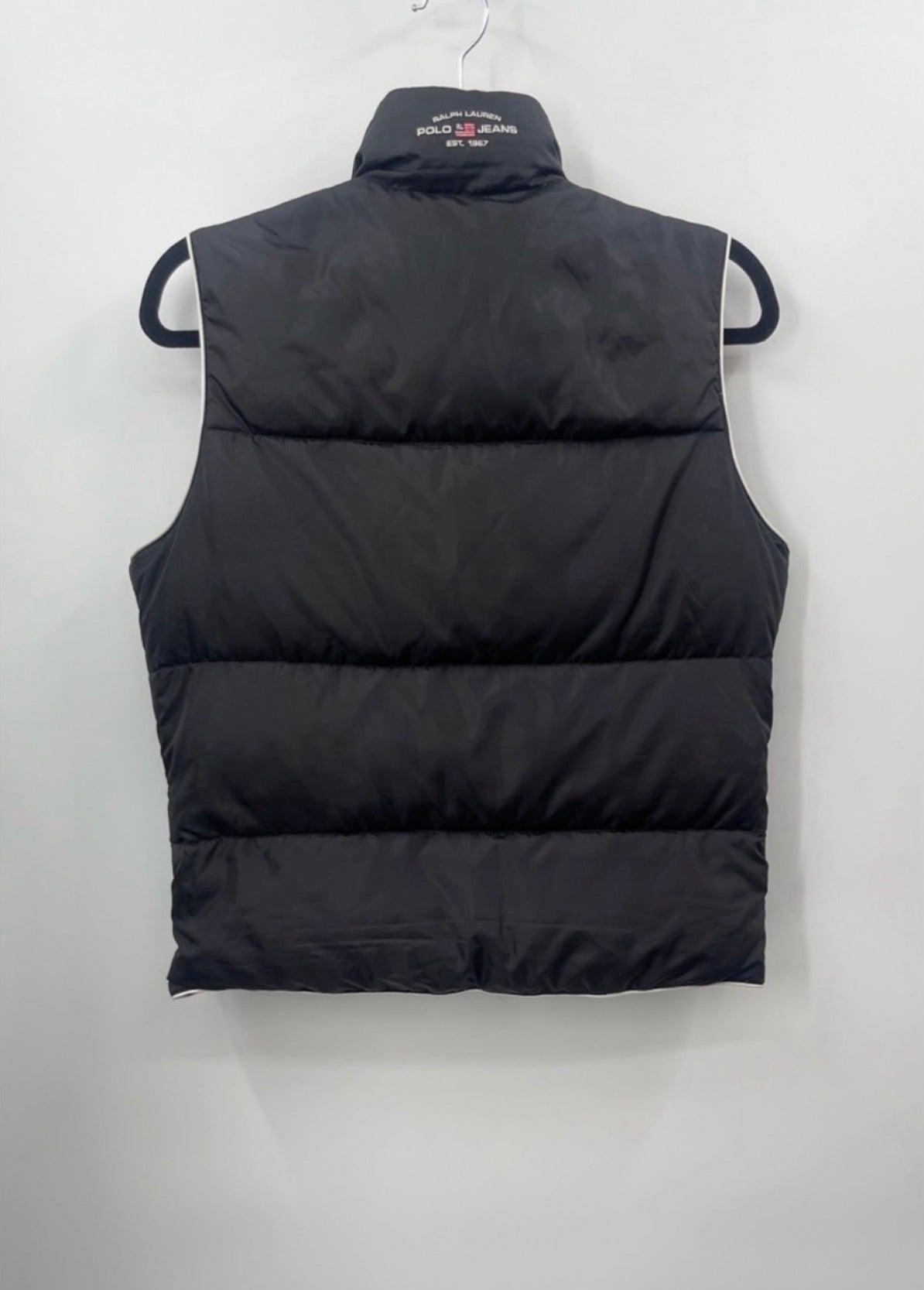 Vintage POLO JEANS CO Ralph Lauren Black Puffer Vest with White Piping