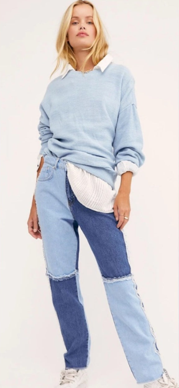 THE RAGGED PRIEST Equilibrium High-Rise Patchwork Quarter Panel Jeans