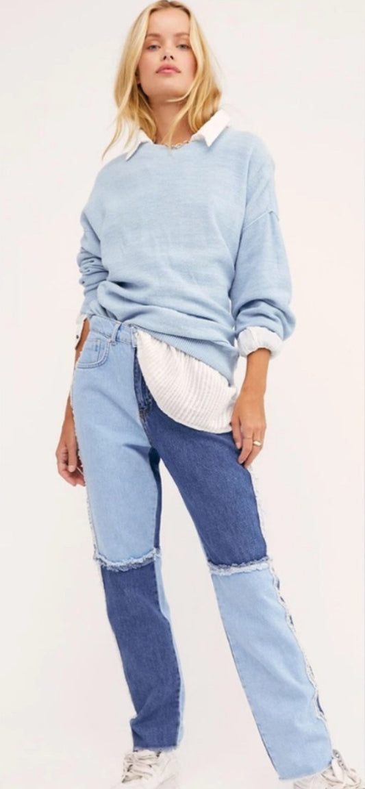 THE RAGGED PRIEST Equilibrium High-Rise Patchwork Quarter Panel Jeans