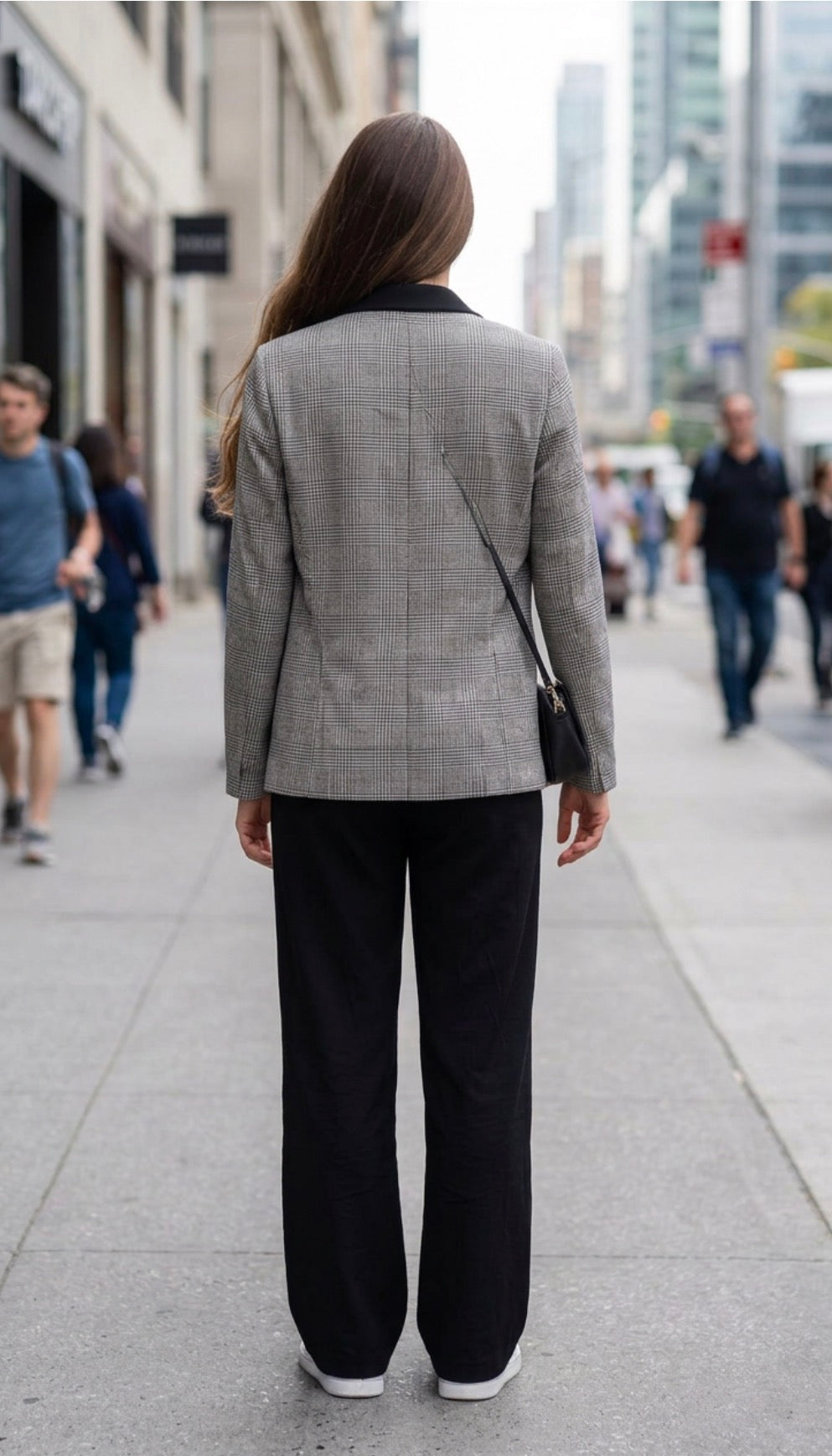 TOPSHOP Plaid Prince of Wales Blazer Black Contrast Collar Zip Pockets US 8 / EU