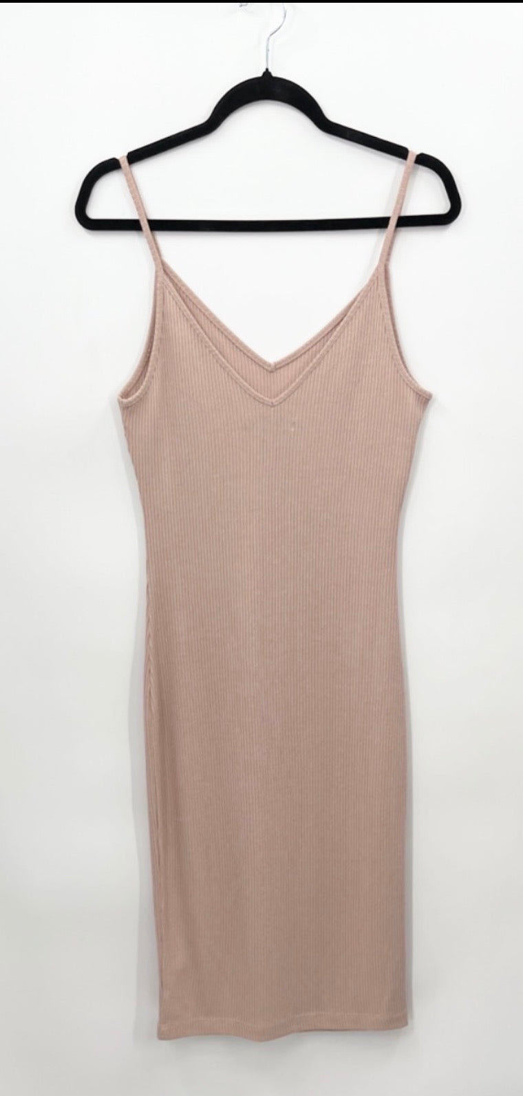 DYNAMITE Ribbed Sleeveless Slip Midi Dress - Blush Nude