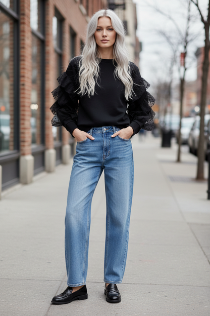 ZARA Dotted Mesh Ruffled
Sweatshirt