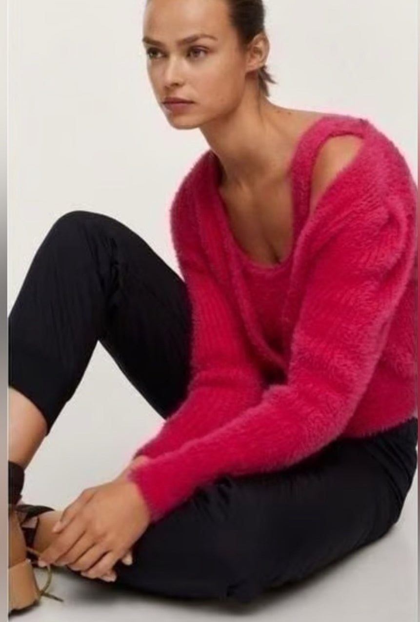 MANGO Fuzzy Knit Cardigan