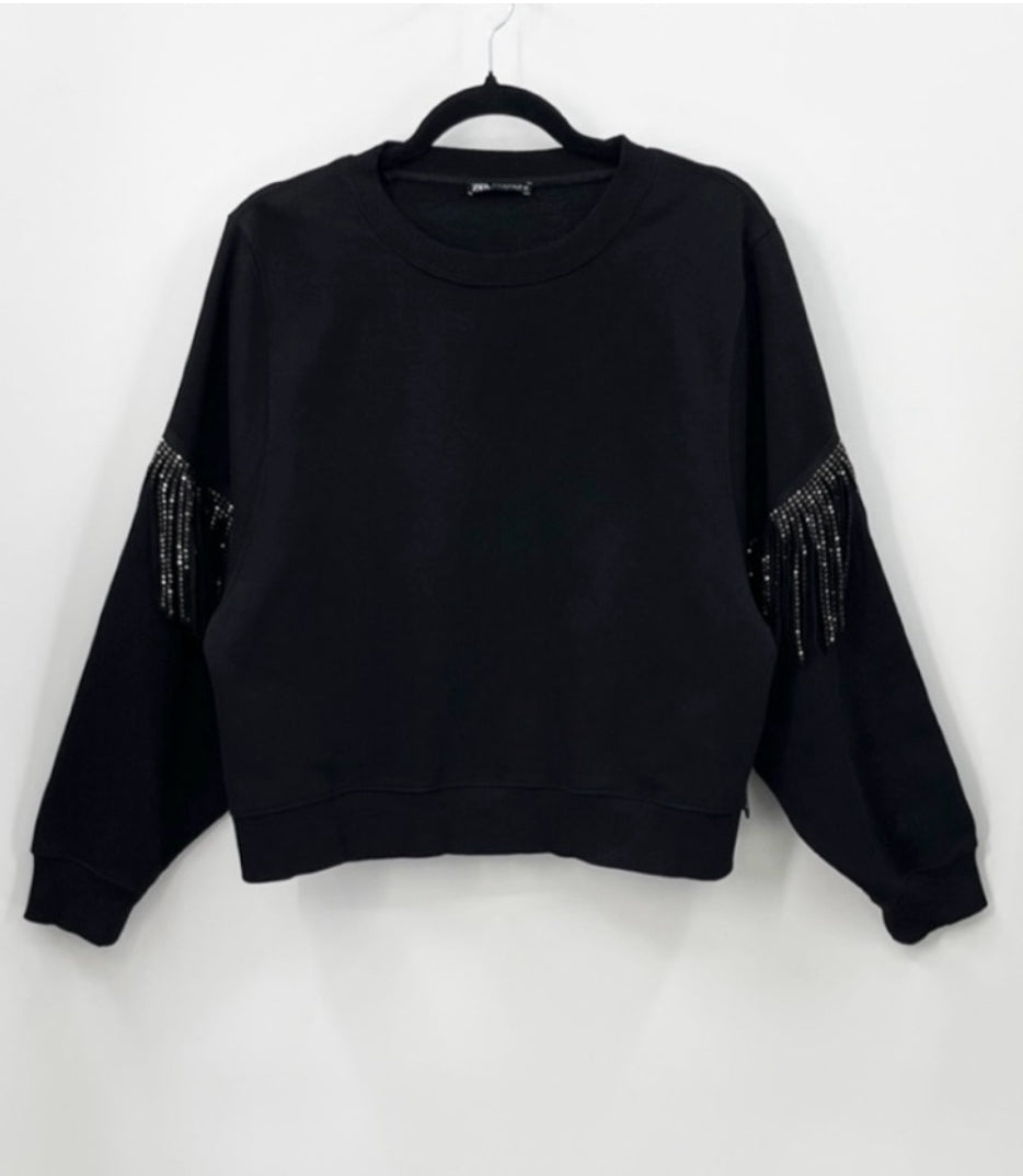 ZARA Oversized Fringe Sweatshirt