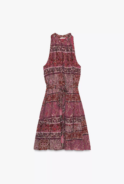ZARA Patchwork Print Mini Dress With Belt