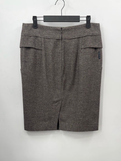 Vintage Archival ARMANI JEANS Wool Pencil Skirt - Brown Tweed Flap Pocket