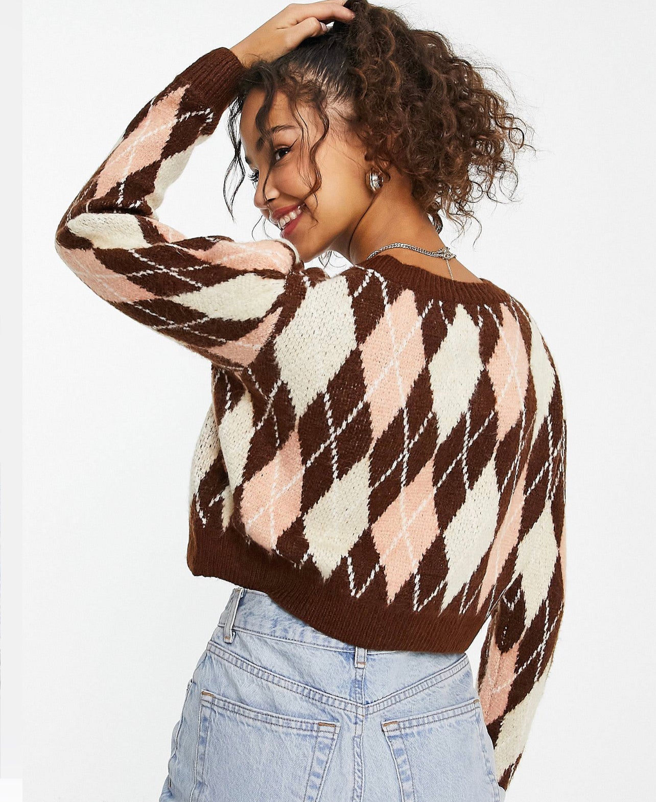 QED London Cropped Diamond Print Sweater