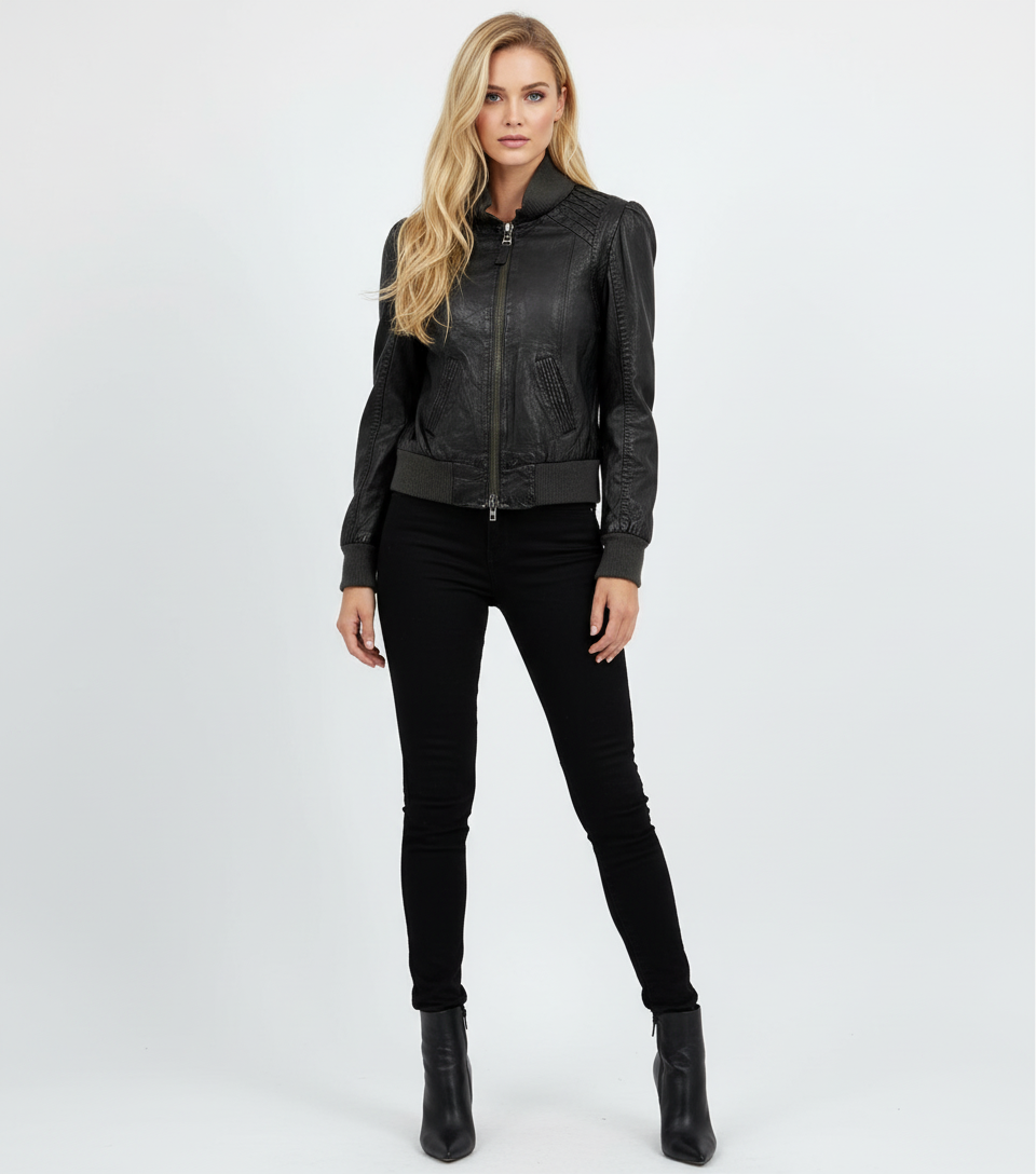 MACKAGE Genuine Lambskin Leather Bomber Jacket