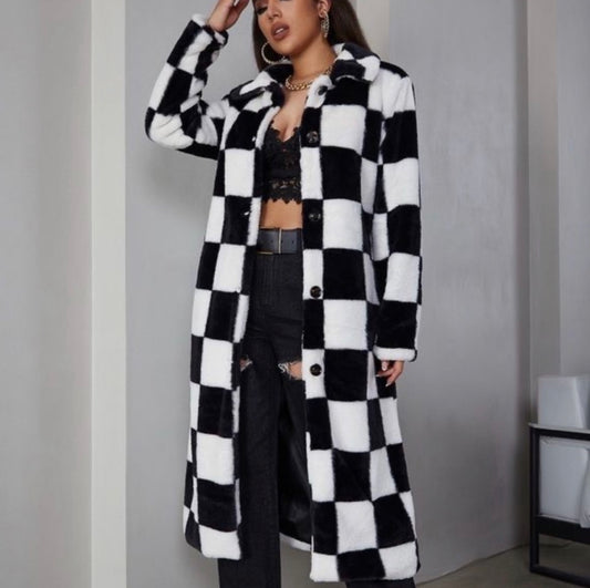 Eilly Bazar Faux Fur Checkered Coat