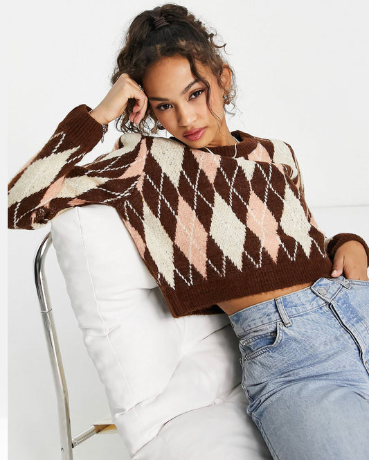 QED London - Pull court imprimé losanges