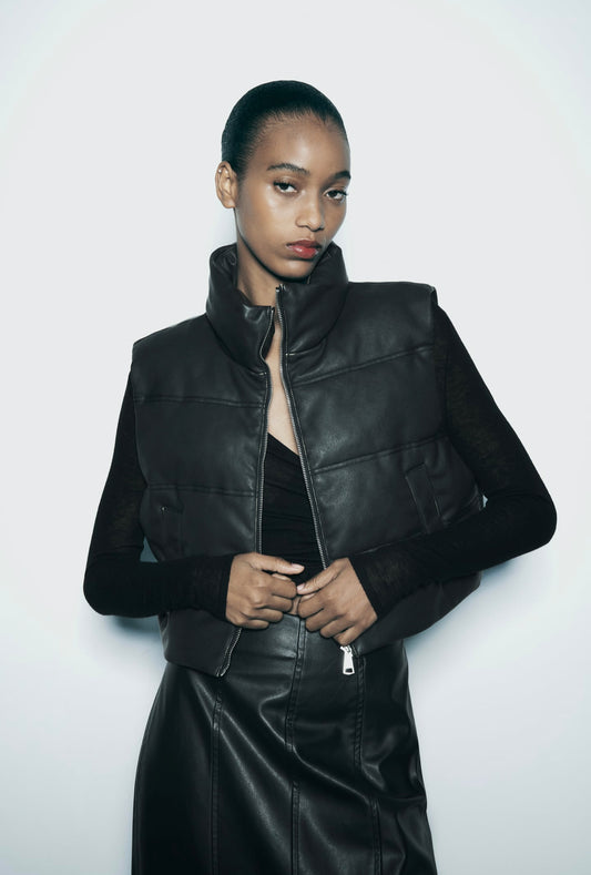 Zara Quilted Faux Leather Cropped Vest