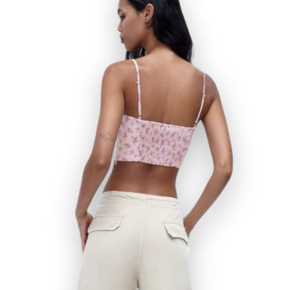 Zara Printed Linen Blend Crop Top