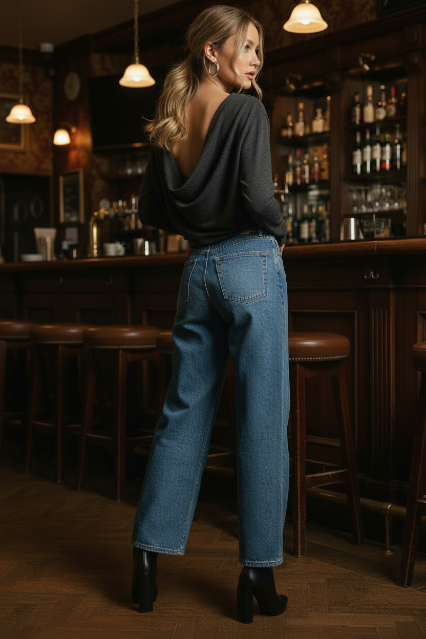 Back Drape View – Block Heel Boots