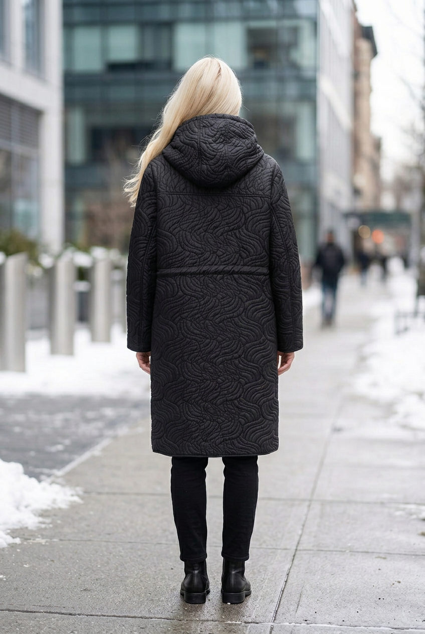 Back view on a winter sidewalk