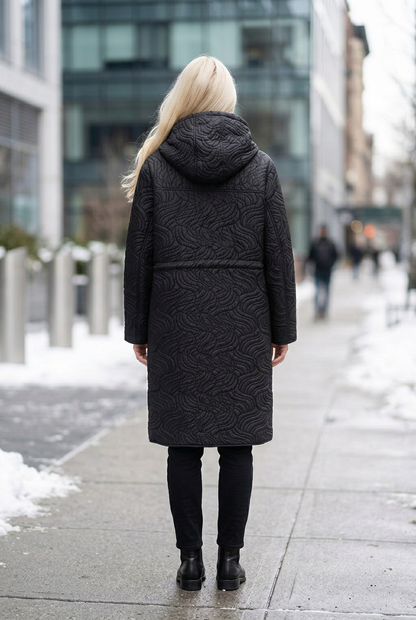Back view on a winter sidewalk