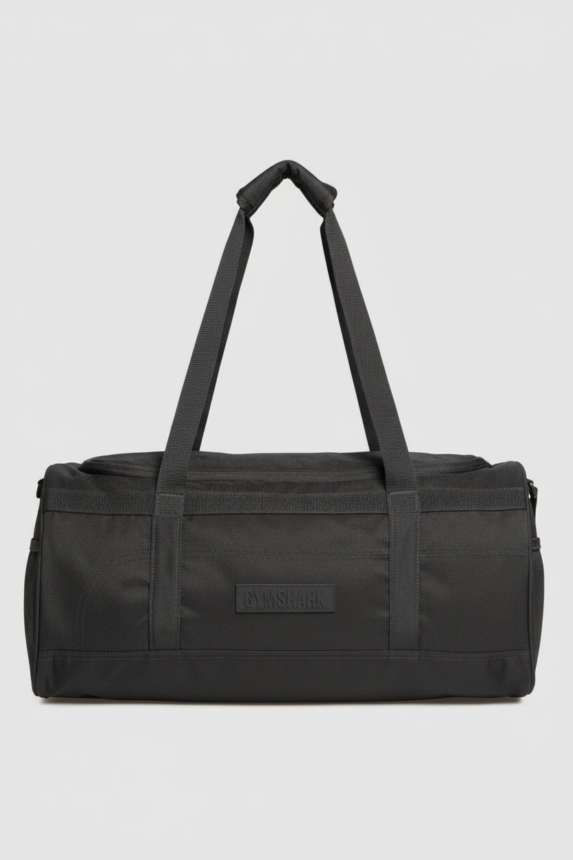 Black Gymshark duffel bag at slight angle