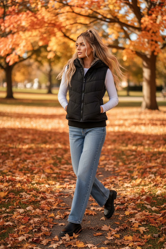 Black Hooded Vest - Fall Park Styling
