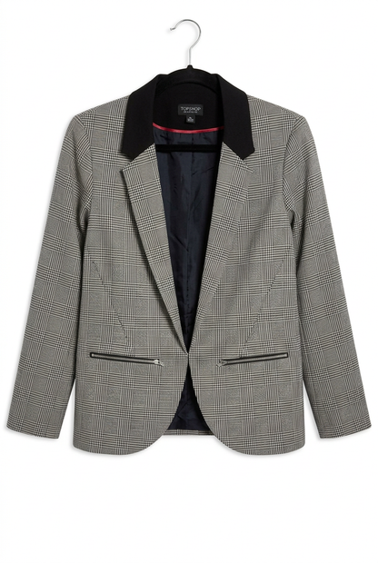 Blazer front with white background and darker collar