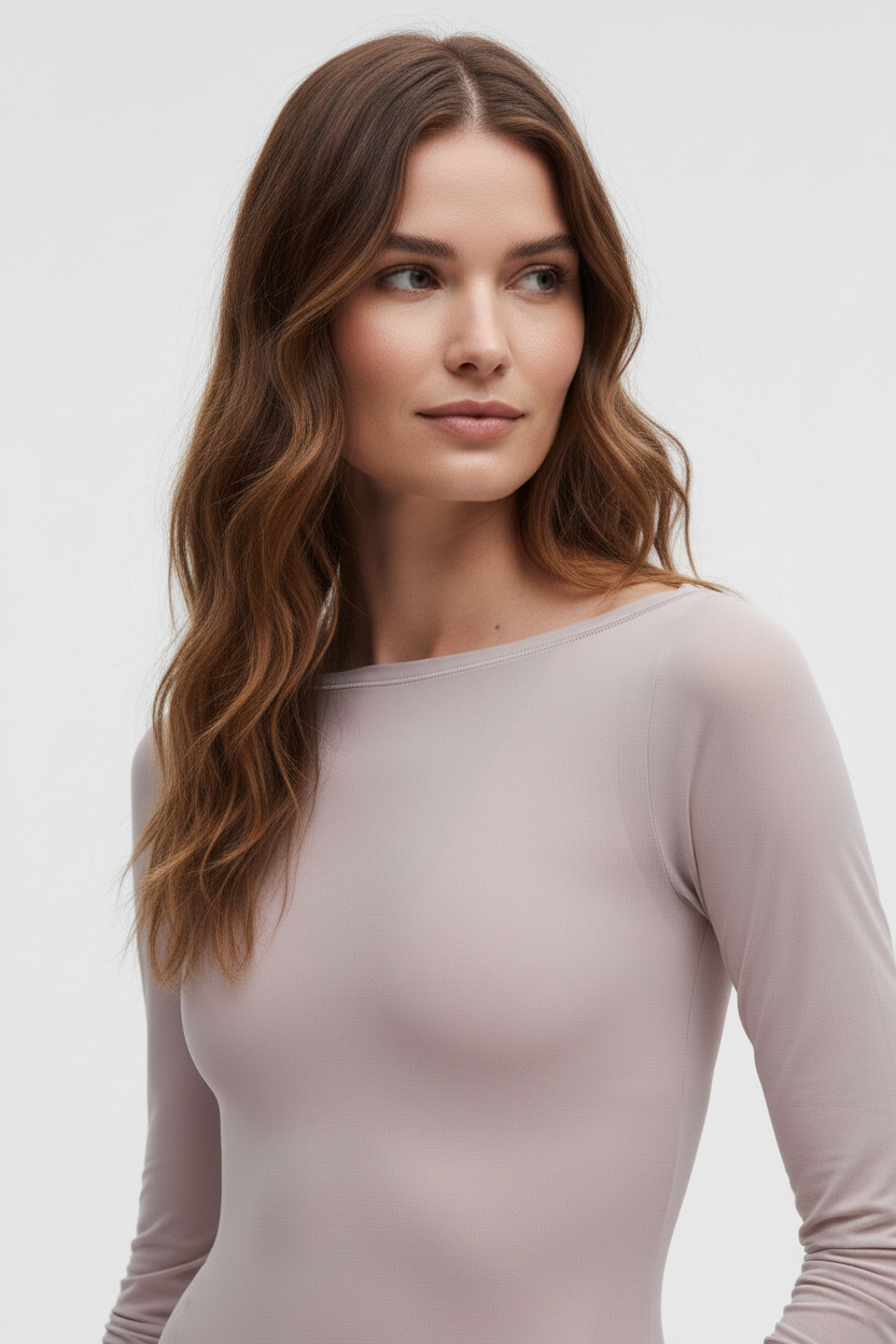 Close-up Neckline — Long Brown Hair Model