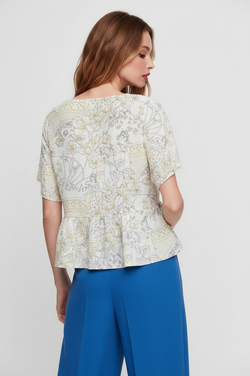 Floral Top - Back View Light Blue Pants